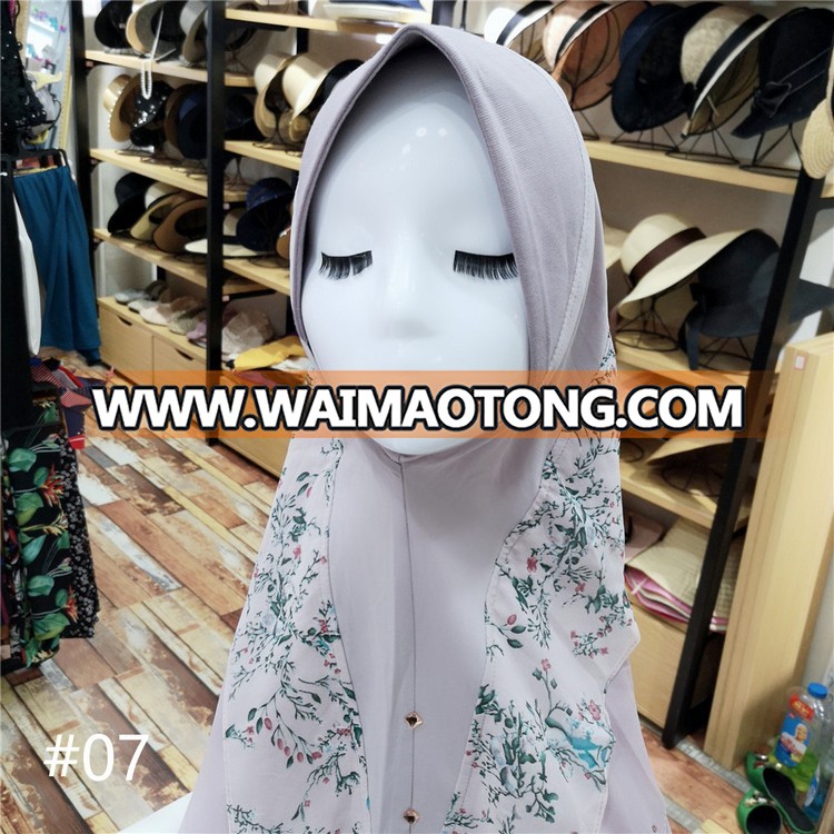 New Style Muslim Women Awning Chiffon Awnings  Instant Hijab Hotfix Hijabs Cap Female Printed Shawl