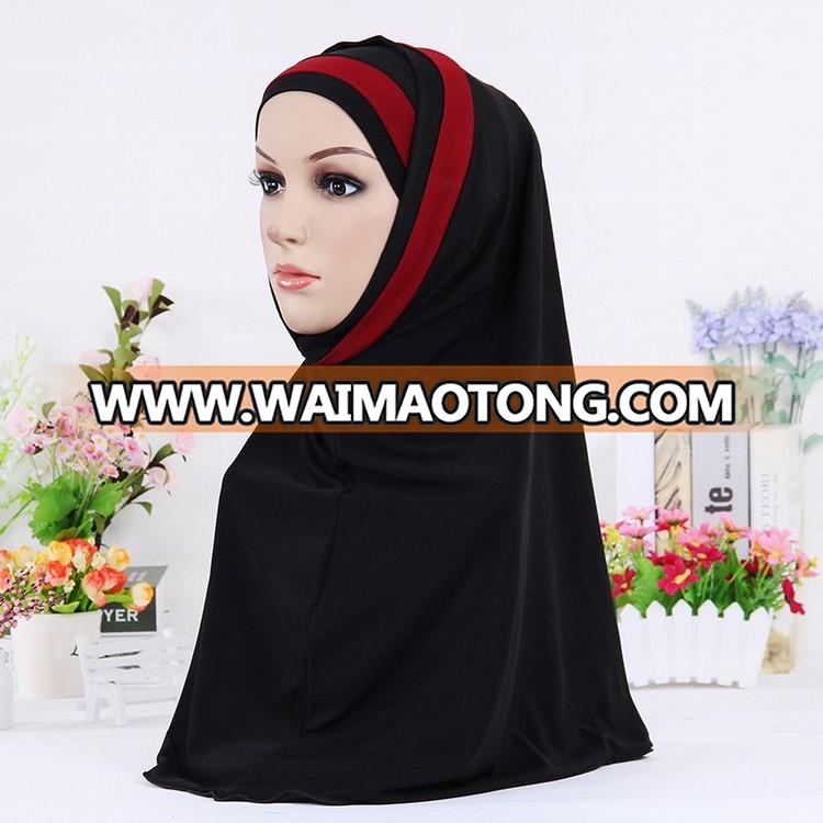 11 colors muslim national awning  two sets hijab stripe awnings women casual dacron head wear plain shawl instant hijab