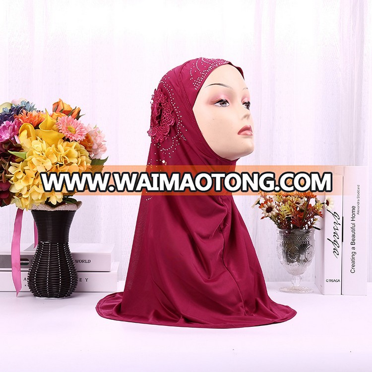 Wholesale Muslim Hotfix Awning Solid Color Instant Hijab Applique Awnings Malaysia Headscarf Shawls Dacron Bawal